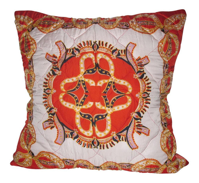 Vintage Hermes-Style Orange Silk Twill Scarf Pillow