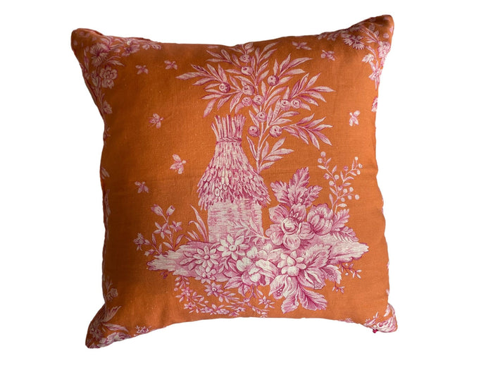 Orange & Pink Toile Throw Pillow