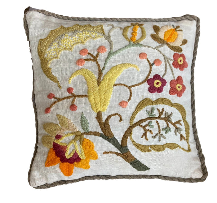 Vintage Embroidered Floral Pillow