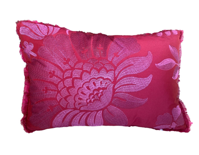 Pink Floral Jacquard & Blue Velvet Pillow