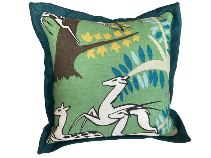 Vintage Green Gazelle Throw Pillow