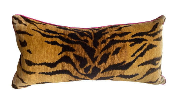 Velvet Tiger-Stripe Pillow with Pink Trim