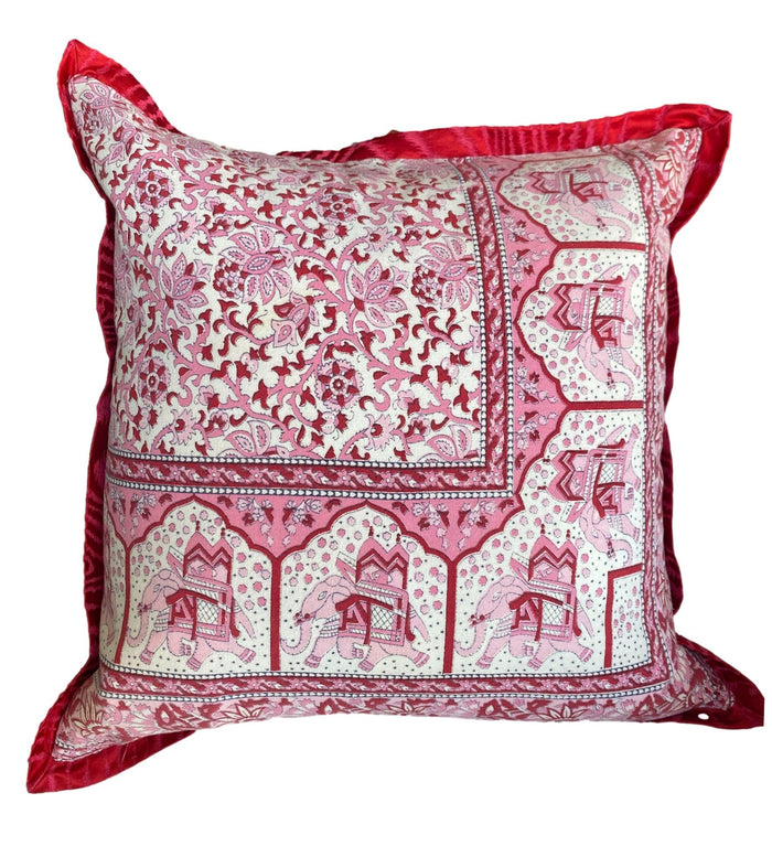 Vintage Pink & Red Mughal-Inspired Throw Pillow