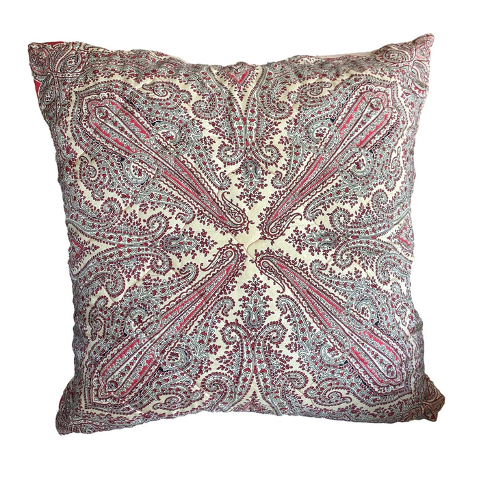 Vintage Pink & Red Paisley Silk Twill Scarf Throw Pillow