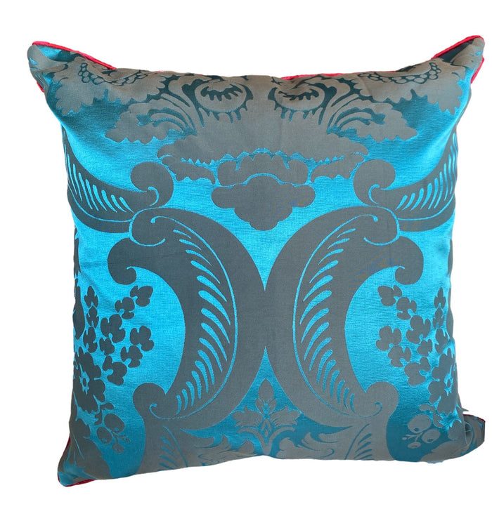 Baroque-Inspired Damask Turquoise Throw Pillow