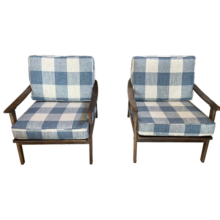 Pair of Mid-Century Lounge Chairs with Paddle Arms and Slat Back