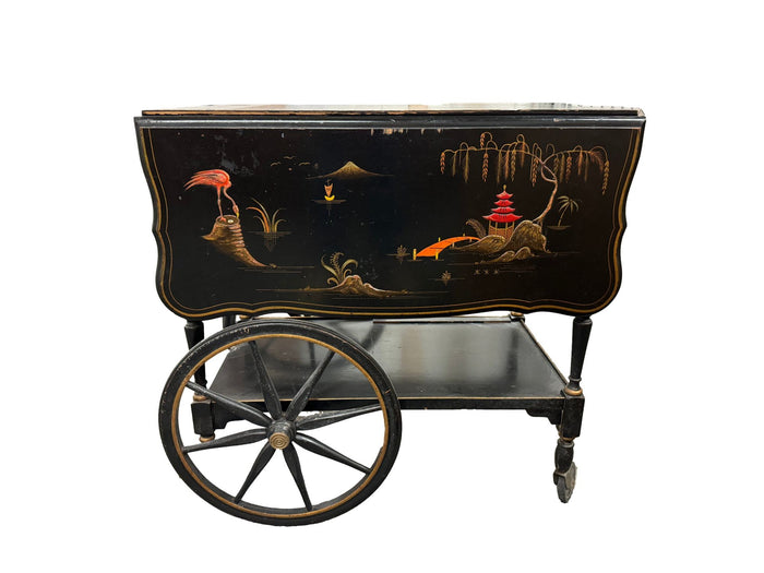 Hitchcock-Style Black Chinoiserie Rolling Cart