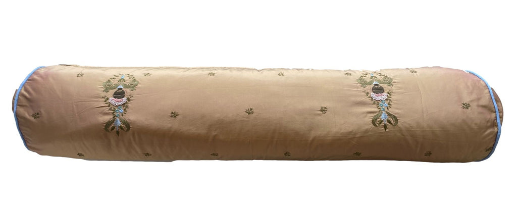 Reflective Golden Embroidered Bolster Pillow