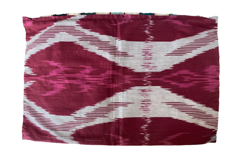 Teal & Burgundy Striped & Ikat Pillow