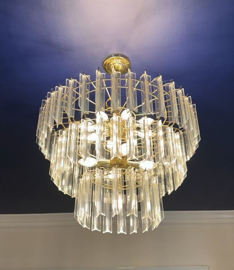 Vintage Three-Tiered Lucite Prism Waterfall Chandelier