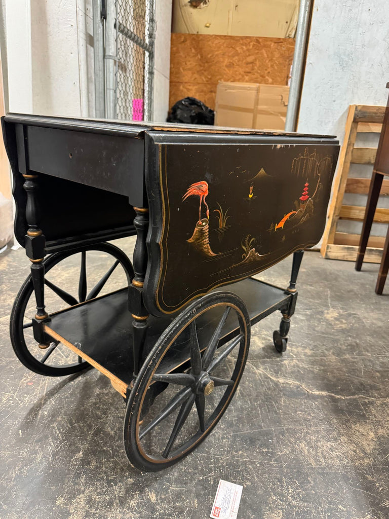 Hitchcock-Style Black Chinoiserie Rolling Cart