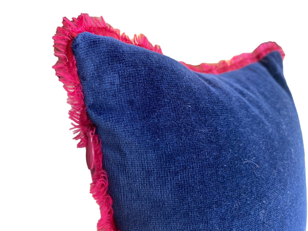 Pink Floral Jacquard & Blue Velvet Pillow