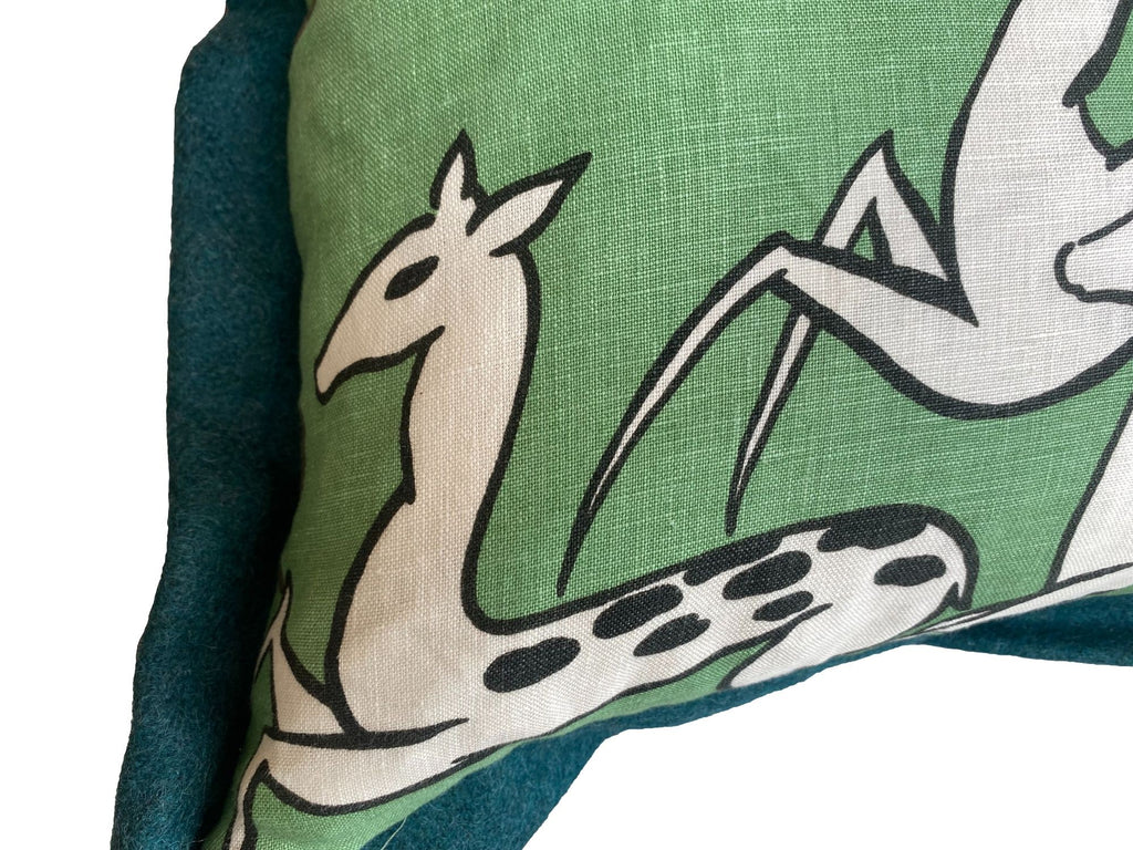 Vintage Green Gazelle Throw Pillow