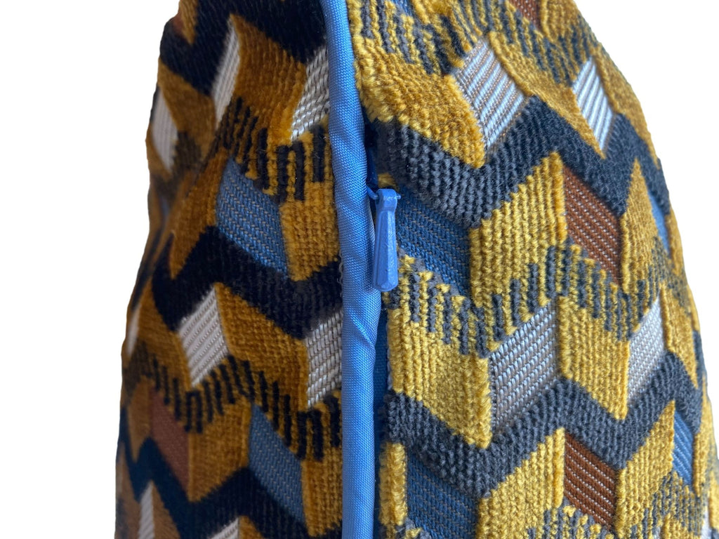 Yellow & Blue Textured Chevron Pillow