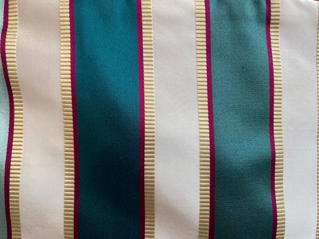 Teal & Burgundy Striped & Ikat Pillow