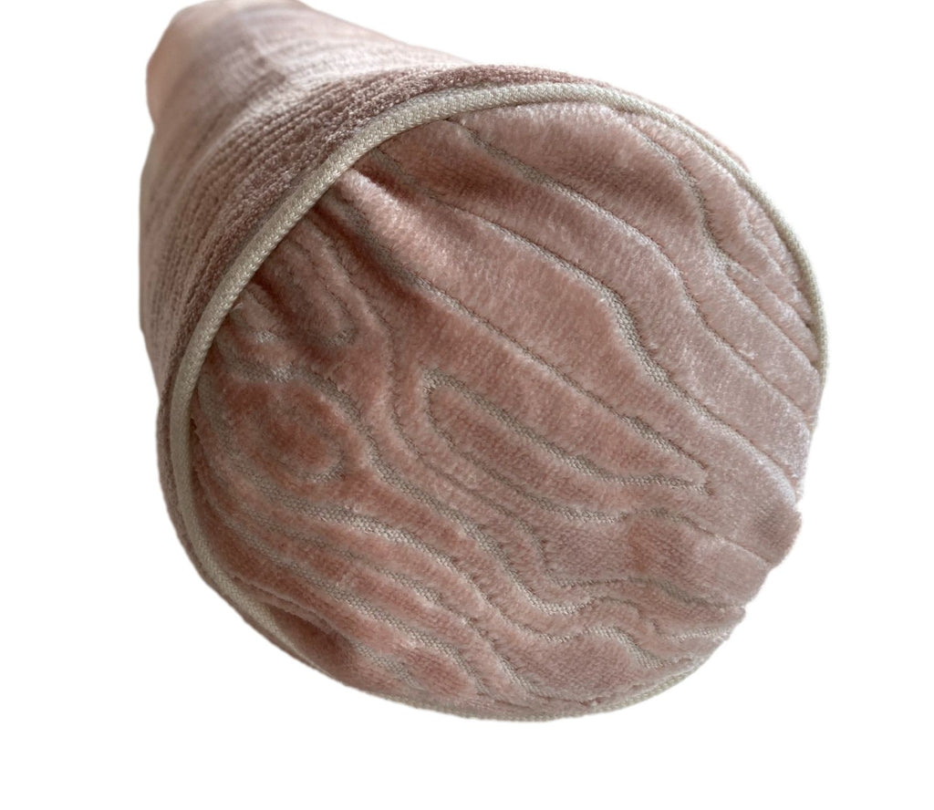 Blush Woodgrain Pattern Velvet Bolster Pillow