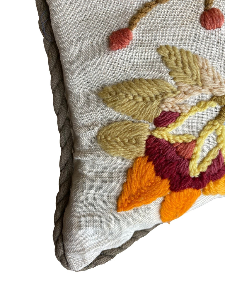 Vintage Embroidered Floral Pillow