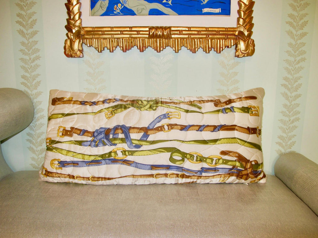 Vintage Quilted Hermes-Style Silk Scarf Pillow