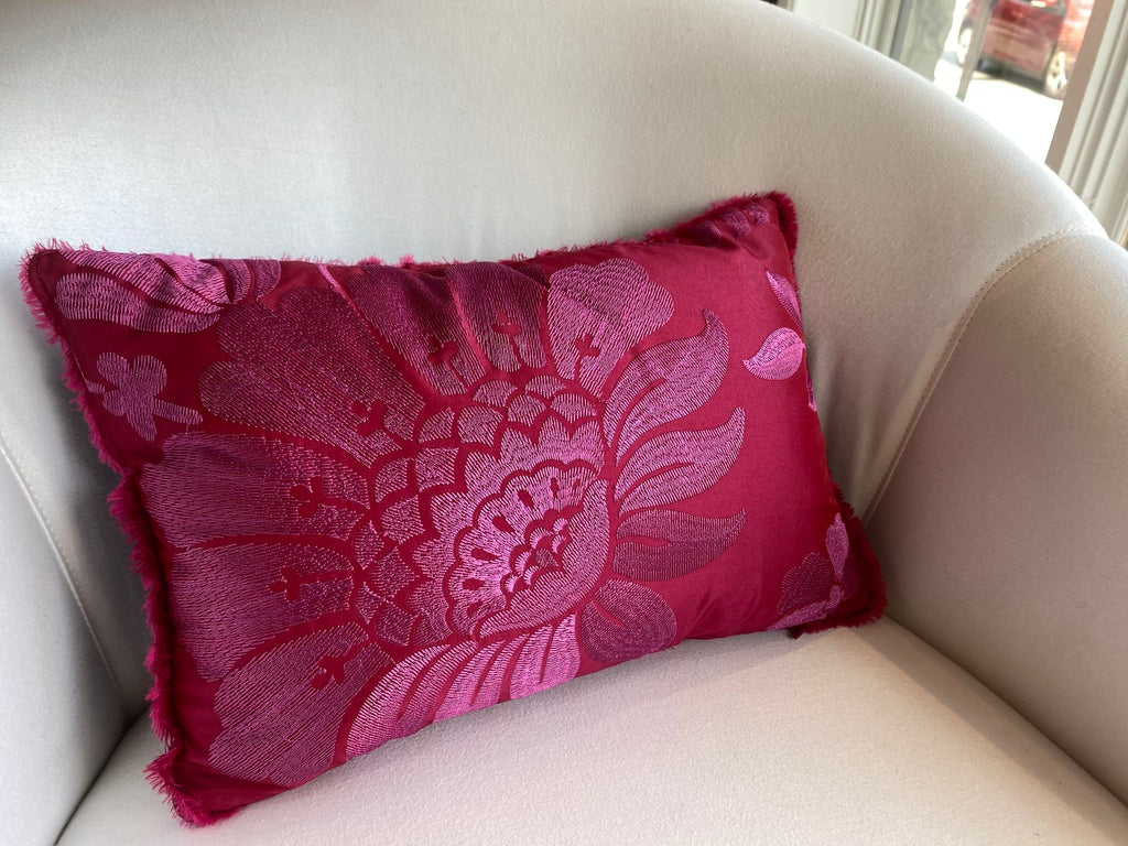 Pink Floral Jacquard & Blue Velvet Pillow