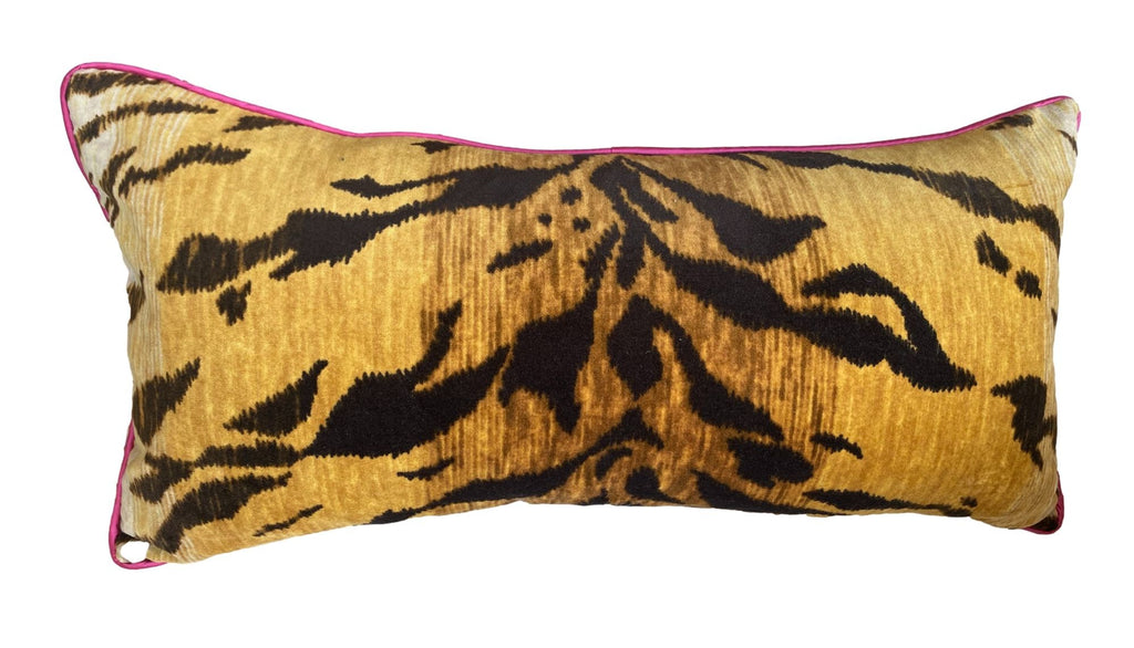 Velvet Tiger-Stripe Pillow with Pink Trim