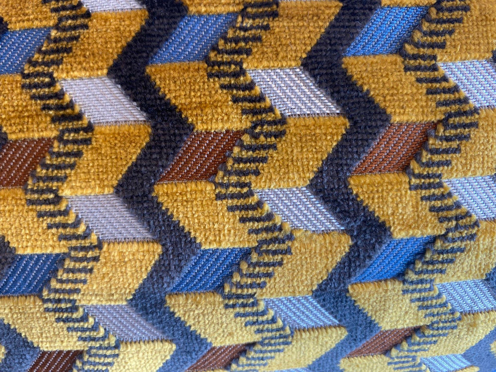 Yellow & Blue Textured Chevron Pillow