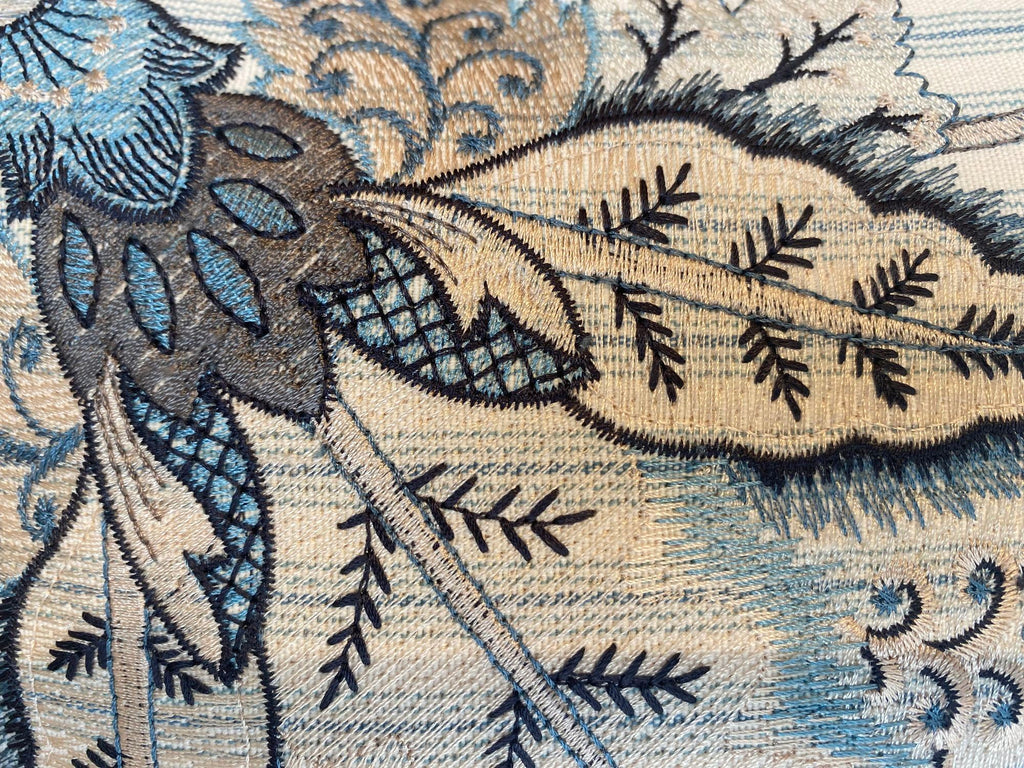 Blue Botanical Embroidered Pillow