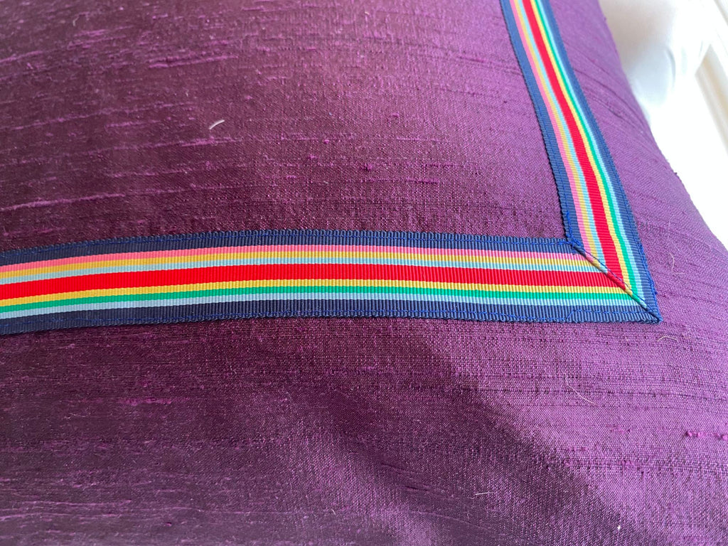 Rainbow Border Purple Throw Pillow