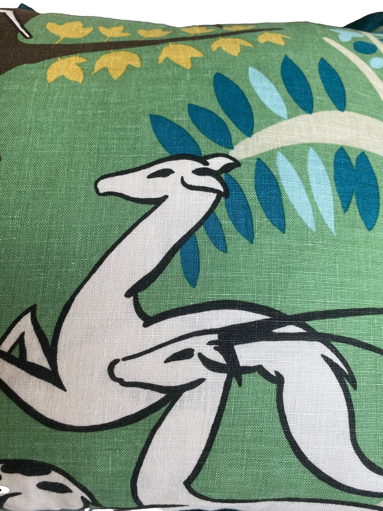 Vintage Green Gazelle Throw Pillow