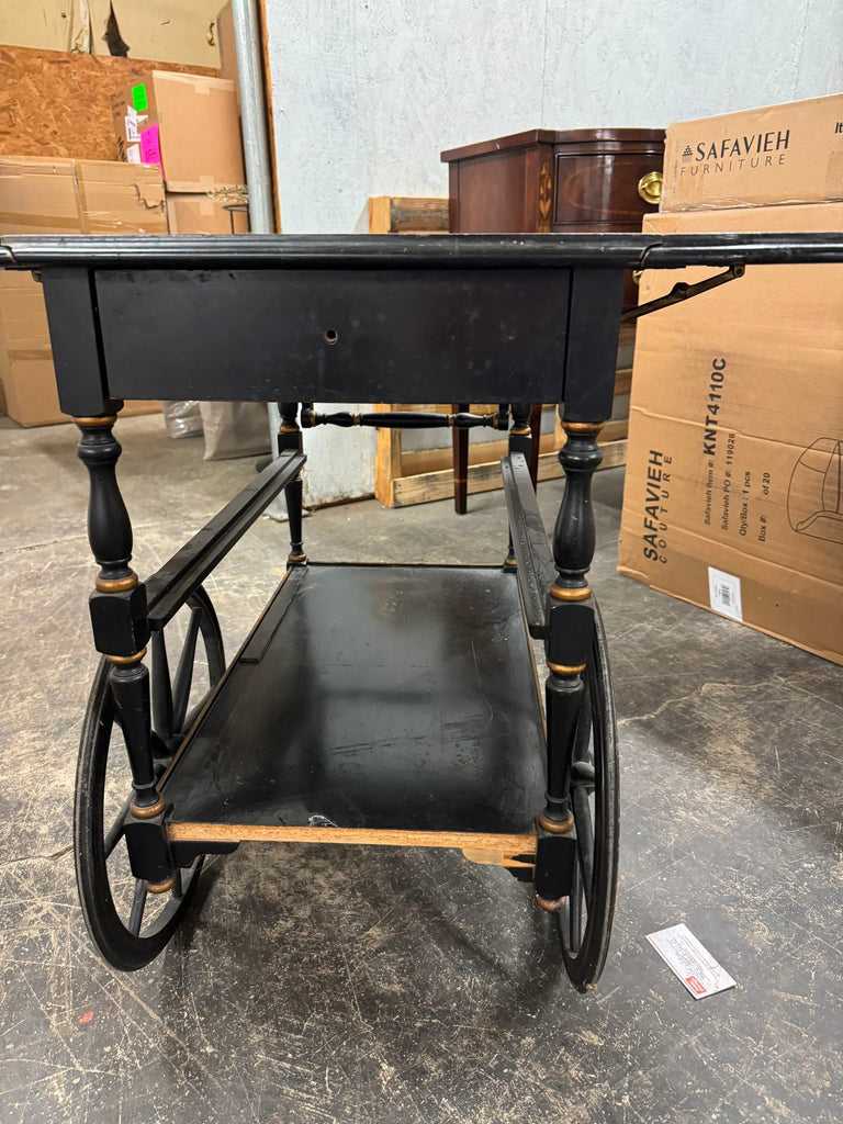 Hitchcock-Style Black Chinoiserie Rolling Cart