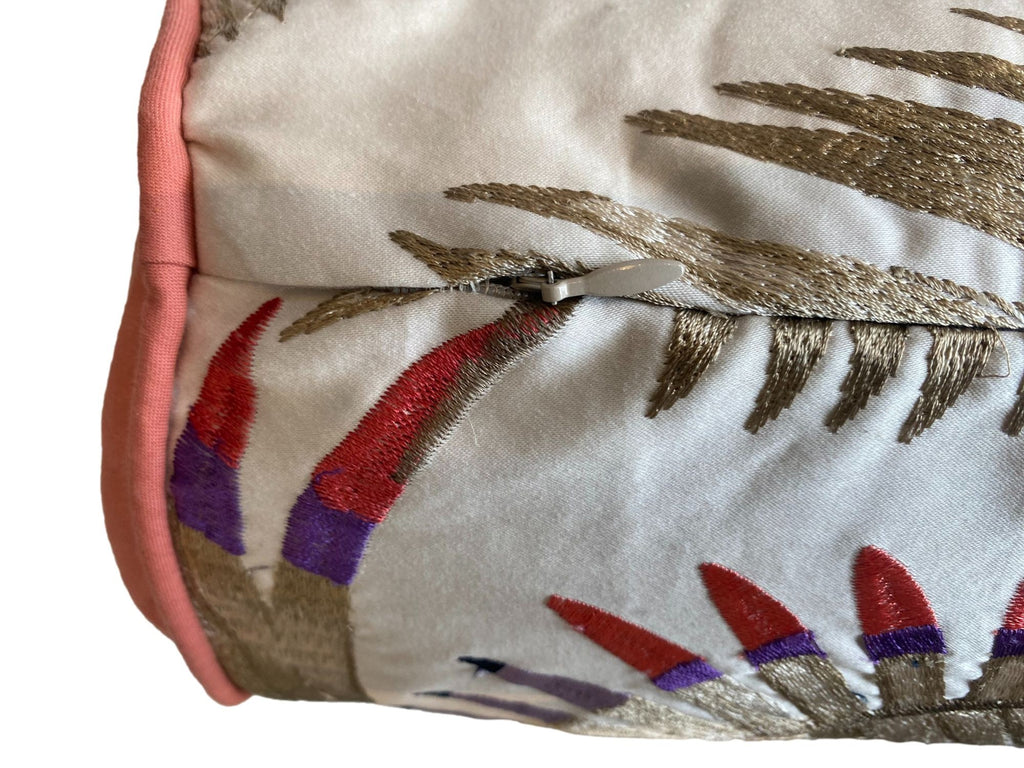 Embroidered Metallic Feather Bolster Pillow