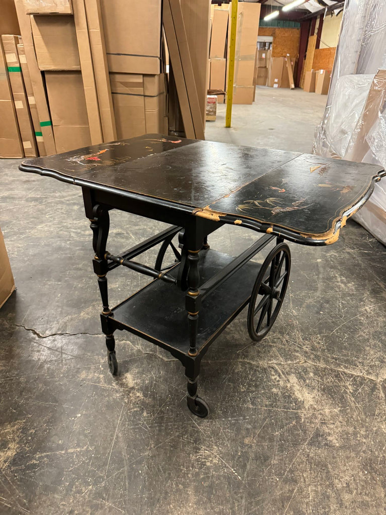 Hitchcock-Style Black Chinoiserie Rolling Cart